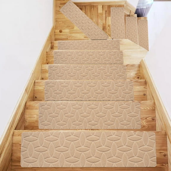 Japceit Non-Slip Stair Treads with Self-Adhesive Backing, Textured Carpet Step Mats for Indoor Outdoor Use, Durable Safety Floor Covering for Wooden Concrete Steps and High Traffic Areas