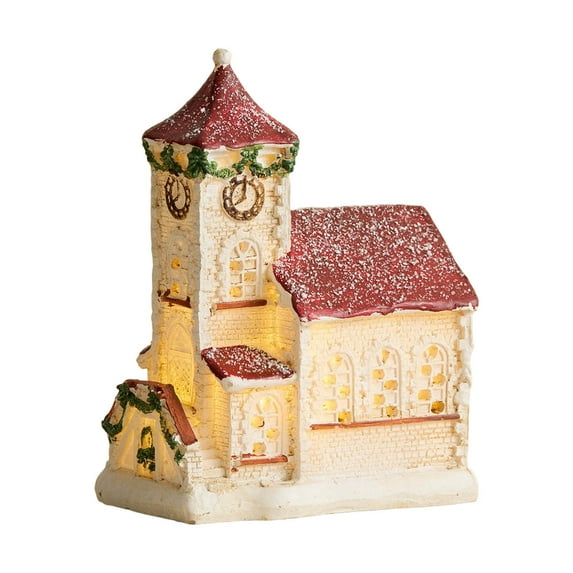 Japceit Nordic Christmas Village, Snow-Covered Red Roof House Series with LED Lighting, Winter Scene Decor for Tabletop, Shelf Display