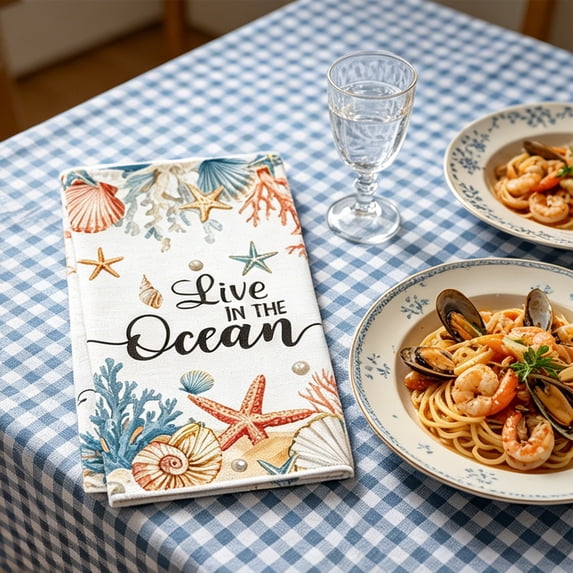 Japceit Ocean Theme Kitchen Towels,Summer Kitchen Towels Dish Towels,Nautical Teal Style Kitchen Decor,For Home