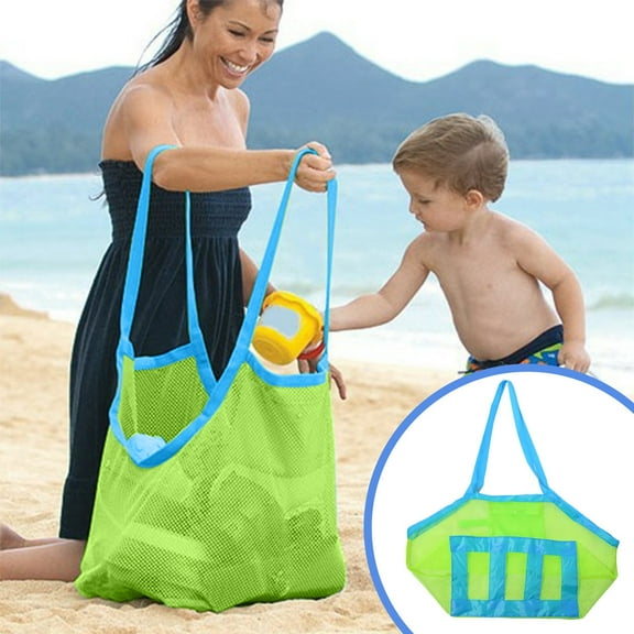 Japceit Oversized Beach Toy Bag, Mesh Sand Play Storage Tote, Portable Carry All for Outdoor Water Activities, Poolside Gear Organizer, Seashell Collection