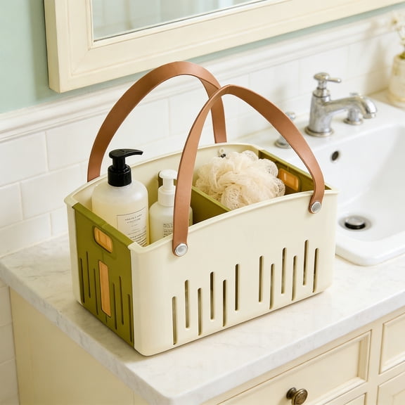 Japceit Portable Shower Caddy Foldable Cleaning Organizer With Handle Removable Divider, Plastic Shower Basket,For College, Dorm Room