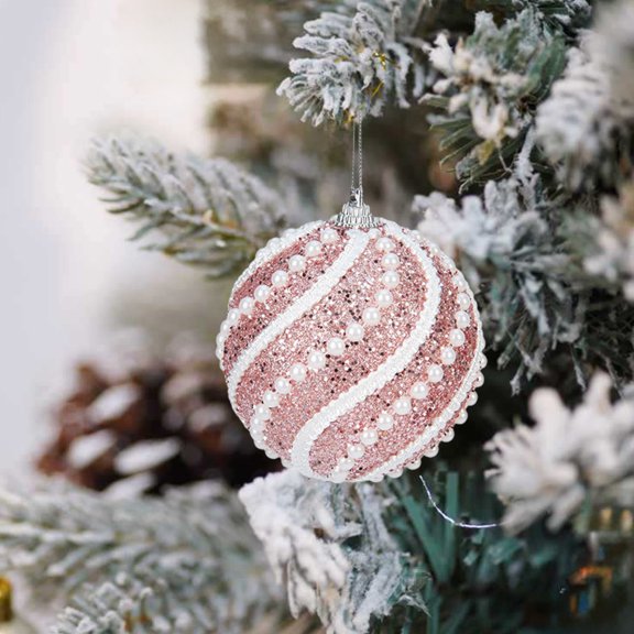 Japceit Powder-Coated Christmas Ball Ornament, Tree Decor Mini Festive Sphere, Sparkly Holiday Ball Design Hanging Piece for Xmas Tree, Party Accent, Home Celebration