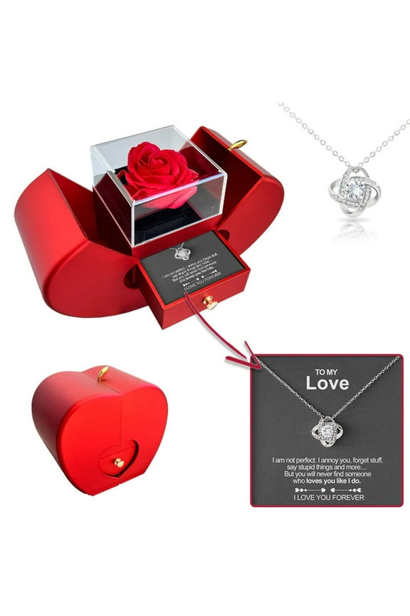 Preserved Red Rose with Hollow Clavicle Necklace – "To My Love" Jewelry Gift Box with Necklace for Girlfriend, Wife, Mom, Perfectly for Christmas, Birthday, and Anniversary Gifts