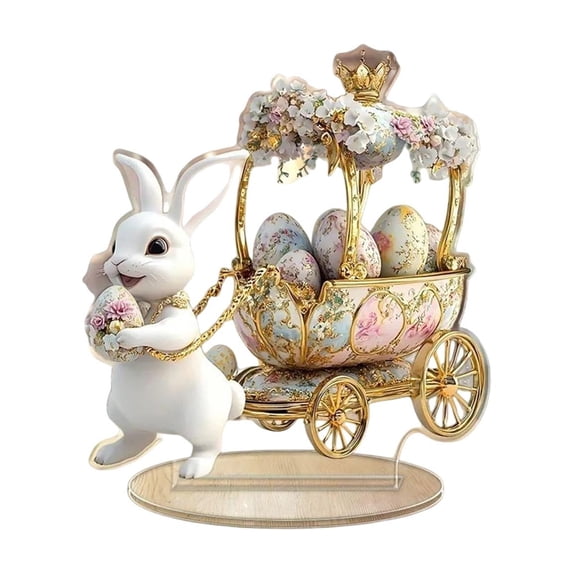 Japceit Pull Along Rabbit Acrylic Ornament, Cute Bunny on Wheels Decor for Home and Desk, Colorful Acrylic Figurine for Bedroom, Study, and Easter Holiday Display