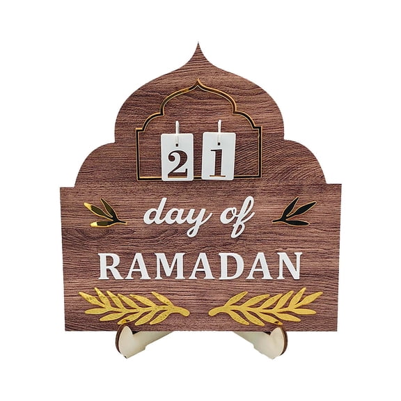 Japceit Ramadan Wooden Countdown Calendar, Decorative Tabletop Advent Calendar for Home Decor, Holiday Gift for Family with Numbers and Ornaments, Wood Design