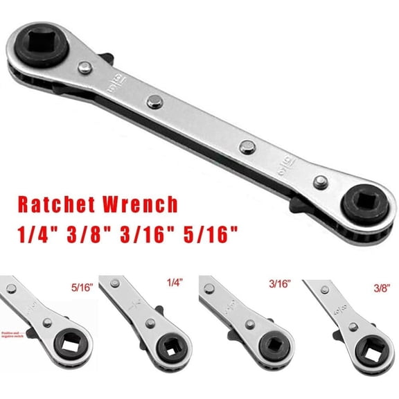 Japceit Refrigeration Ratchet Wrench Tool, Reversible Chrome Plated Heavy Duty Spanner, Service Square Port Valve Tool, 4-in-1 Compressor Maintenance Wrench