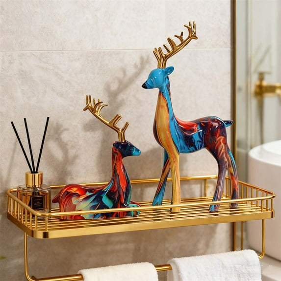 Japceit Reindeer Figurines for Christmas, Black Resin Deer Sculpture Holiday Decor, Pair of Animal Statues for Indoor Home, Mantle, Shelf Seasonal Display