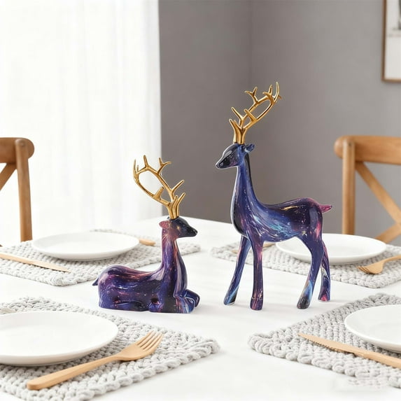 Japceit Reindeer Figurines for Christmas, Black Resin Deer Sculpture Holiday Decor, Pair of Animal Statues for Indoor Home, Mantle, Shelf Seasonal Display