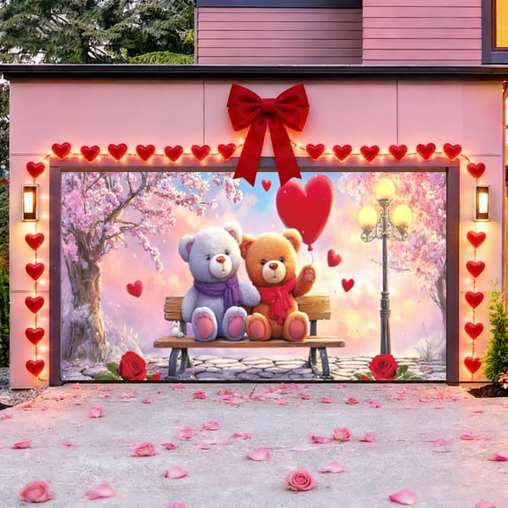 Japceit Romantic Heart Garage Door Decor, Valentine's Party Hanging Banner for Decoration, Large Size Front Door Decor Suitable for Home, Yard, Holiday Celebration and Festive Setting