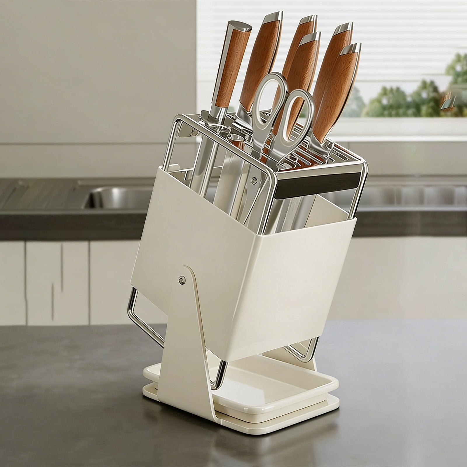 Japceit Rotating Knife Storage Block, Kitchen Countertop Organizer for ...