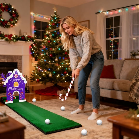 Japceit Santa Claus Mini Golf Game, Portable Christmas Golf Set with Candy Canes, Festive Holiday Party Game for Indoor Entertainment and Gift Giving