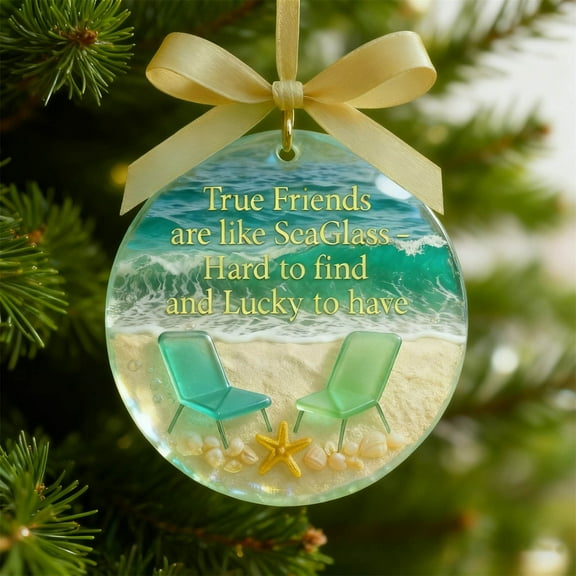 Japceit Sea Glass Friendship Ornament, Handmade Circular Decoration with Coastal Design, Festive Holiday Keepsake for Tree, Home, Seasonal Gift Exchange