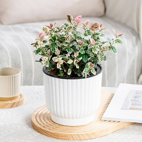 Japceit Self-Watering Planter Pot, Modern Resin Flower Container with Vertical Design, Low-Maintenance Indoor Herb Garden Kit for Tabletop Greenery Display