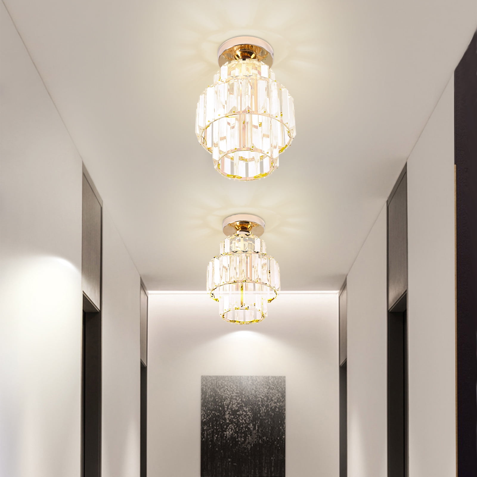 Japceit Semi Flush Mount Ceiling Light-Chandelier Crystal Ceiling Light Semi Mount Ceiling Lighting Fixture Modern Crystal Ceiling Lamp for Porch Kitchen Bedroom Living Room Entryway