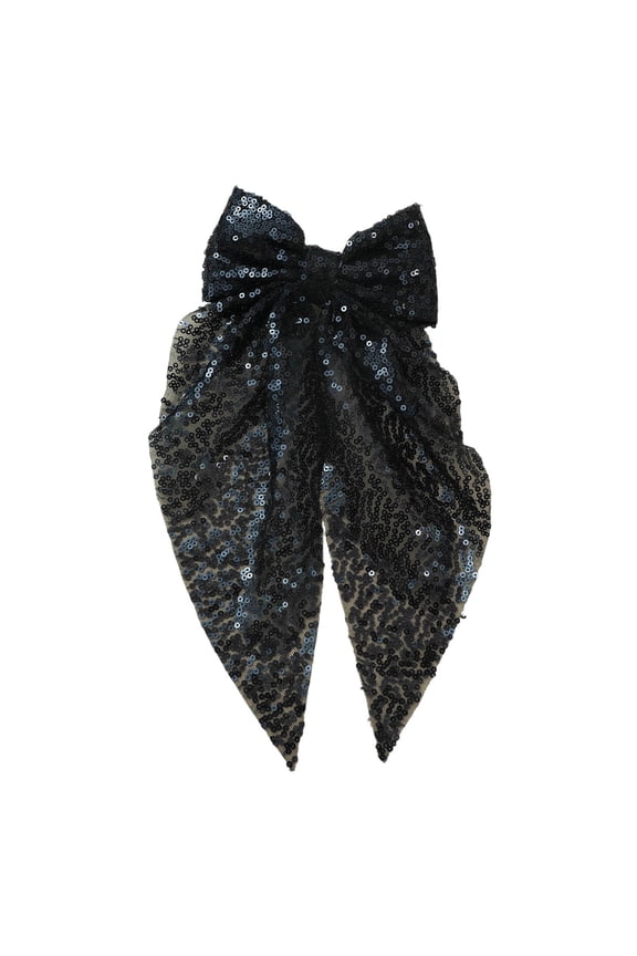 Sequined Bow Hair Clip, Back of Head Ribbon Spring Clip Style Accessory for Women, Sparkly Barrettes for Daily Hairstyle Decoration