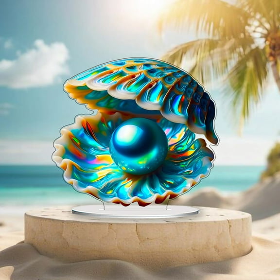 Japceit Shell Pearl Home Decor, 2D Ornamental Desktop Display Item for Living Room Foyer, Decorative Gift Ornament for Housewarming Parties Interior Design