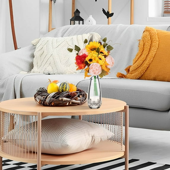 Japceit Simulation Sunflower Decor, Artificial Fall Maple Leaf Bouquet, Faux Flower Arrangement for Home Decoration, Realistic Floral Centerpiece for Table, Wedding, Festival