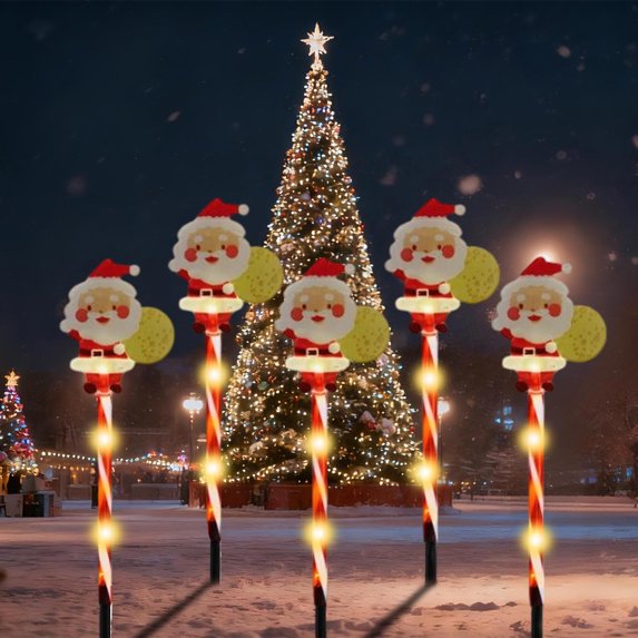 Japceit Solar Christmas Light Set, LED Waterproof Outdoor Holiday Decorations, Moving Santa and Reindeer Yard Figures with Solar Power for Garden, Patio