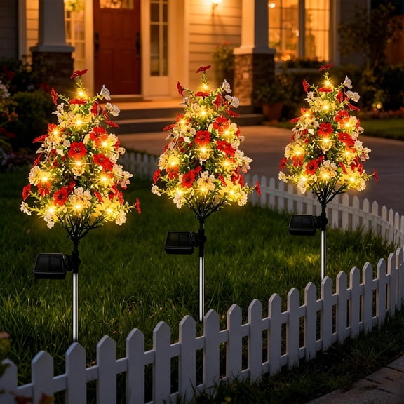 Japceit Solar Powered Violet Tree Light Outdoor Waterproof Garden Stake Lamp LED Landscape Pathway Decorative Lighting for Yard Lawn