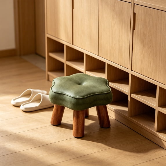 Japceit Solid Wood Small Stool, Low Step Stool For Living Room, Sturdy Footstool Shoe Bench, Children Durable Wooden Seat, Home Entryway Square Stool