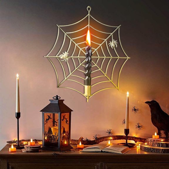 Japceit Spiderweb Candle Holder Ornament, Metal Halloween Tealight Stand, Creepy Cobweb Design for Tabletop and Floating Shelf Spooky Decor