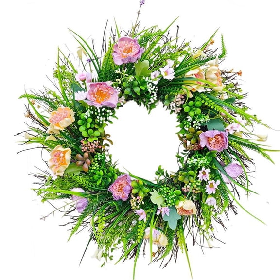 Japceit Spring Wildflower Simulation Wreath, Texas Wildflower Style Floral Ring, Artificial Flower Arrangement for Home, Courtyard Door