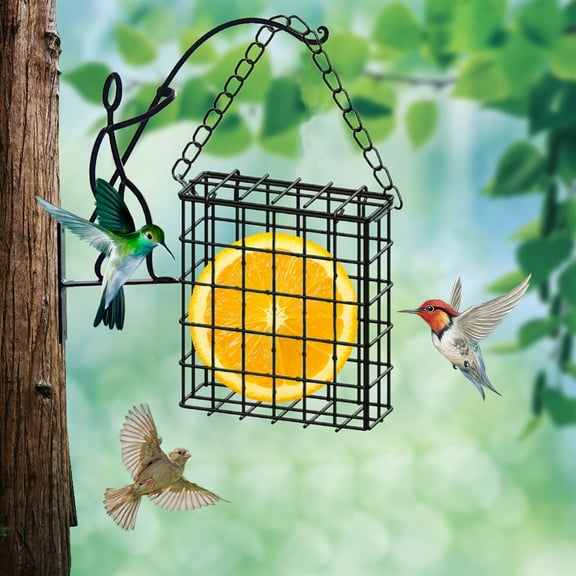 Japceit Square Suet Bird Feeder Cage, Outdoor Wildlife Feeding Station for Seed Cakes, Mealworms, Backyard Bird Watching Accessory for Garden, Patio
