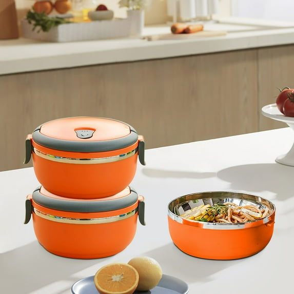 Japceit Stainless Steel Lunch Box, Circular Insulated Food Container with Leakproof Lid, Portable Bento Box for Office, Picnic, Travel Meal Prep and Storage