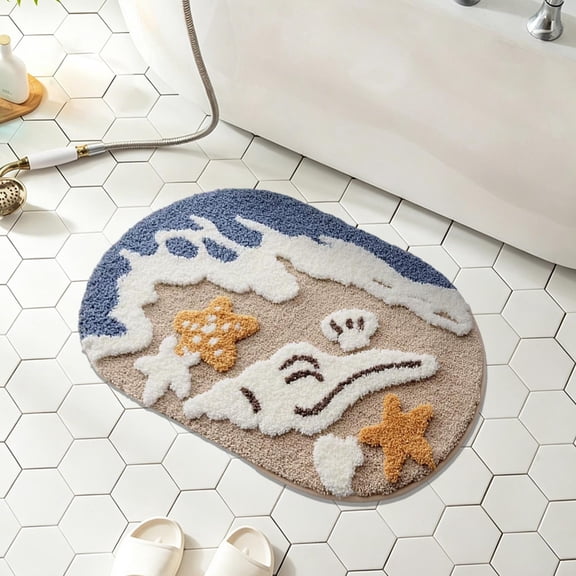 Japceit Summer Beach Doormat, Sea Style Absorbent Bathroom Mat, Skidproof Entrance Rug, Shower Area Floor Mat, Non Slip Front Door Runner