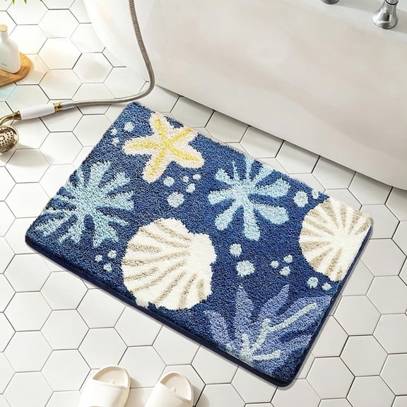 Japceit Summer Beach Doormat, Sea Style Absorbent Bathroom Mat, Skidproof Entrance Rug, Shower Area Floor Mat, Non Slip Front Door Runner