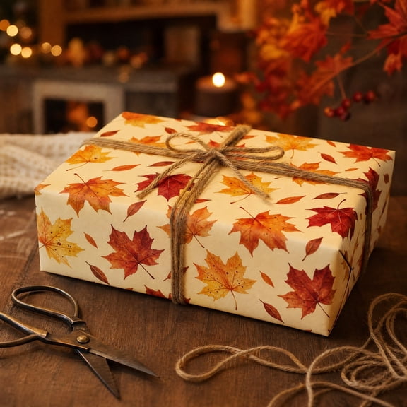 Japceit Thanksgiving Paper Gift Wrap, Pumpkin Maple Leaf Theme, Diy Gift Box Wrapping Supplies, Fall Harvest Craft Paper, Holiday Party Wrap, Recyclable Roll