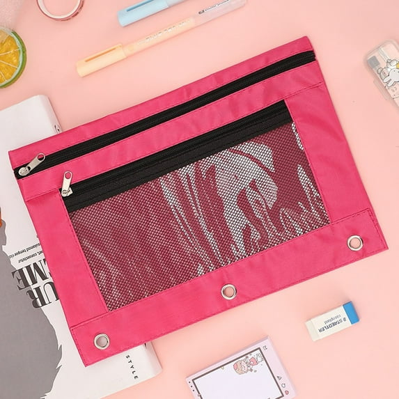 Japceit Transparent 3-Ring Pencil Case, Zippered PVC Document Organizer, Detachable Multi-Pocket S-chool Supply Holder