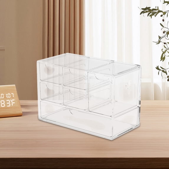 Japceit Transparent Desktop Storage Box, 6-Compartment Organizer with Drawer Design, Perfect for Office Supplies, Handheld Accessories, and Small Items, Clear and Stylish for Any Desk