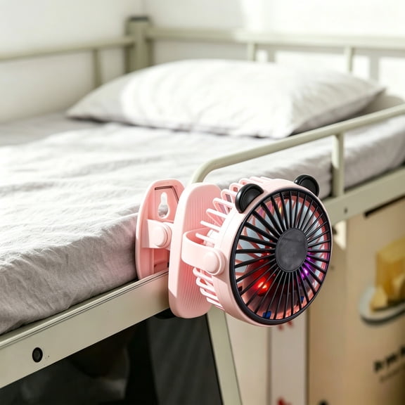 Japceit USB Bear Ear Clip Fan Mini Desktop Portable Fan with LED Light 3 Speed Quiet for Dormitory Office Baby Stroller Room