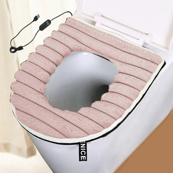 Japceit USB Heated Toilet Seat Cover, Fast Warming Washable Plush Cushion with Thermostat Control, Hygienic Household Bidet Seat Warmer for Bathroom