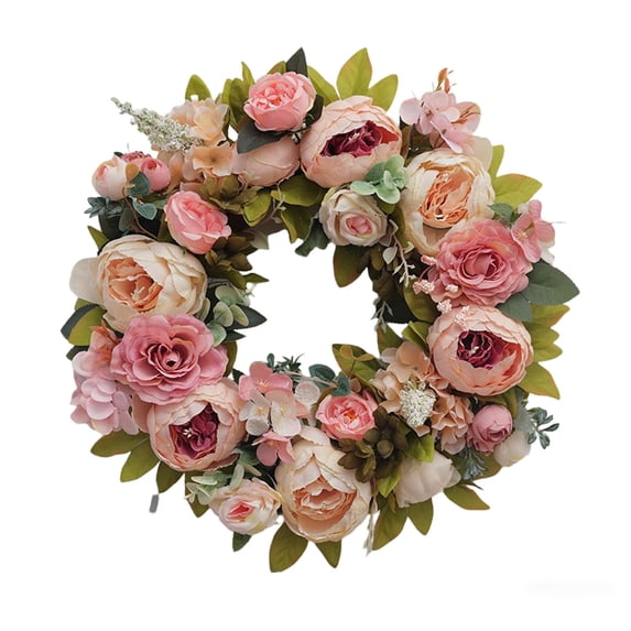 Japceit Vintage Peony Spring Wreath, Artificial Flower Wreath with Retro Charm for Doorway, Decorative Wreath for Home, Garden, and Seasonal Display