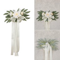 Japceit Wedding Aisle Chair Back Decor, Simulated Flower Arrangement with Ribbon, Church Ceremony Pew Decoration for Reception Banquet Hall