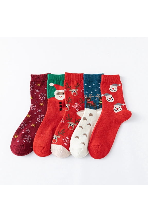 Winter Christmas Pattern Socks, Japanese Style Reindeer Design Mid-Calf, Absorbent Wool Blend Footwear for Cold Weather, Seasonal Use