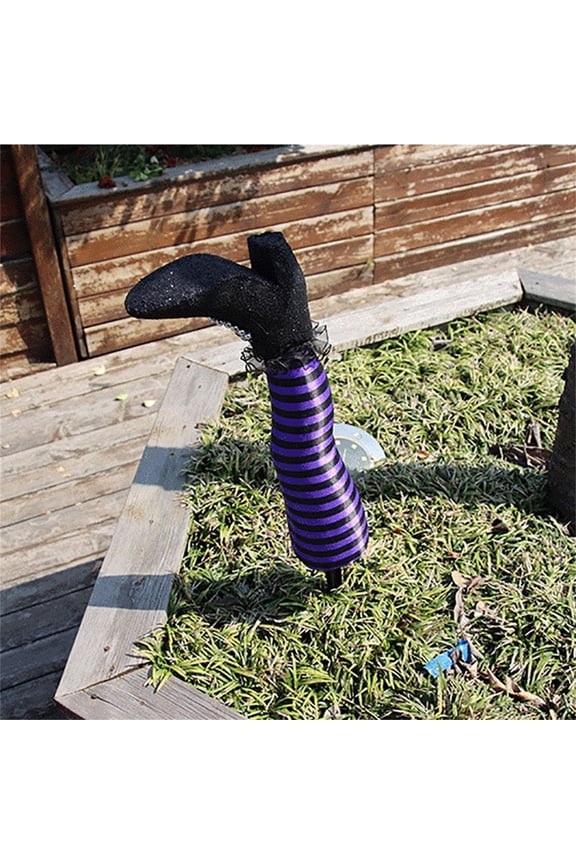 Witch Leg Prank Prop, Striped Fake Limb with High Heel, Outdoor Yard Decoration for Halloween Scare Setup