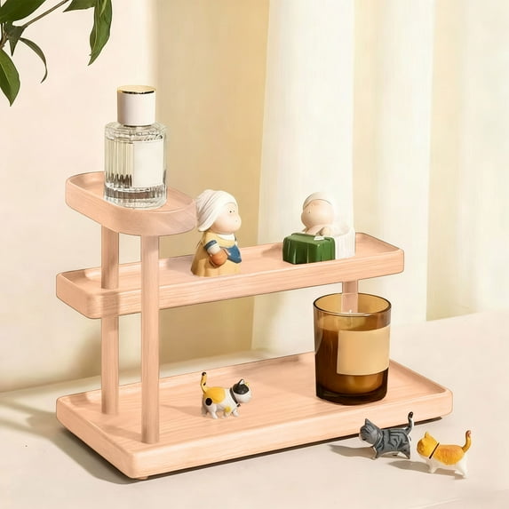 Japceit Wooden Multi Tier Storage Rack, Solid Wood Display Stand for Desktop, Decorative Organizer for Cup, Tea Set, Perfume Collection, Home Organization
