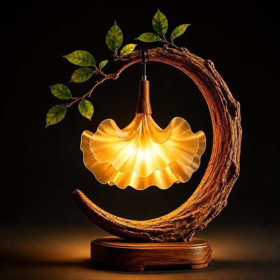 Japceit Wooden Petal Table Lamp, Moonlight Flower Shadow Night Light, Bedroom Desk Decor, Creative Wood Base, Ambient Lighting