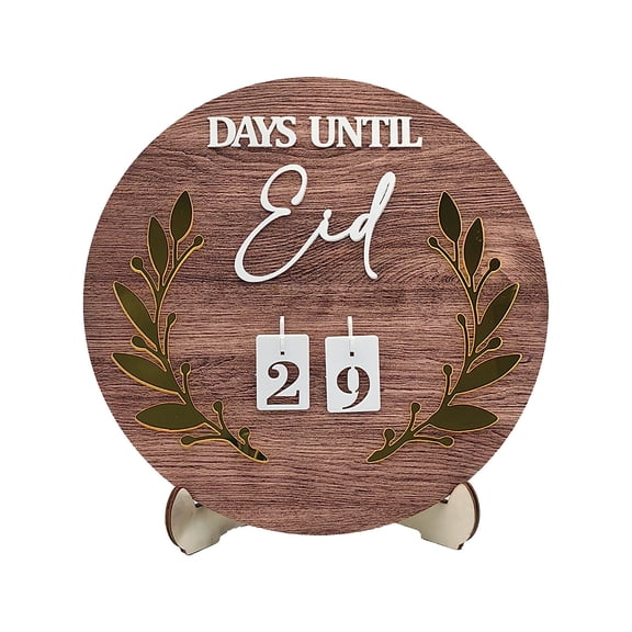 Japceit Wooden Ramadan Countdown Calendar, Festive Tabletop Decor for Home, Holiday Gift with Numbers and Ornaments for Counting Days to Eid, Natural Wood