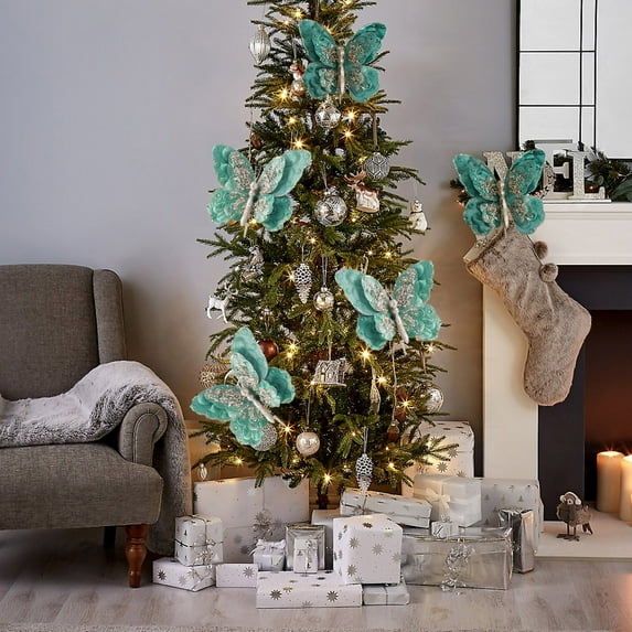 Japceit Xmas Tree Butterflies Decor Artificial Christmas Butterflies Ornament With Clip Glitter For Christmas Tree Wedding Birthday Party Garland