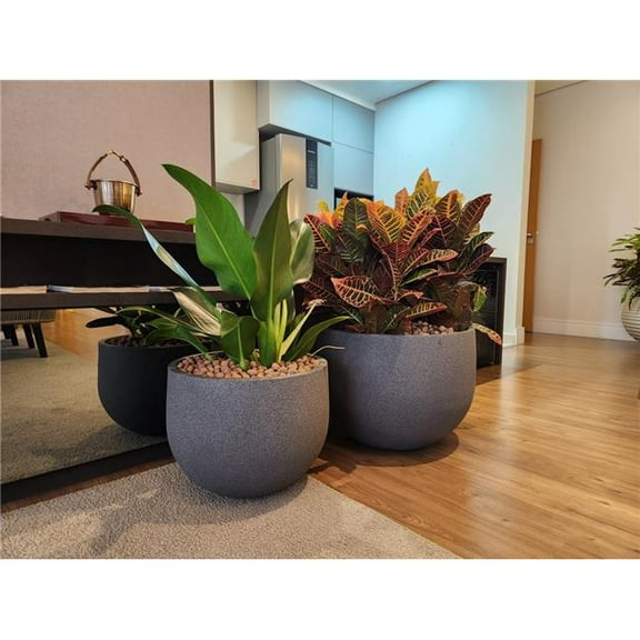 Japi Pottery JVRR57C Japi Pottery - Rustic Round Planter Charcoal 22,4'x22,4'x16,5'