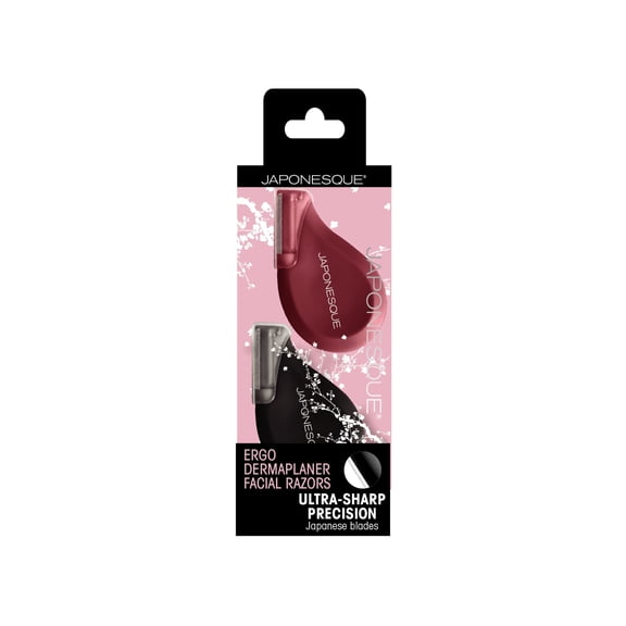 Japonesque Pink and Black Ergo Dermaplaner Facial Razors, 2 Count Precise facial hair removal