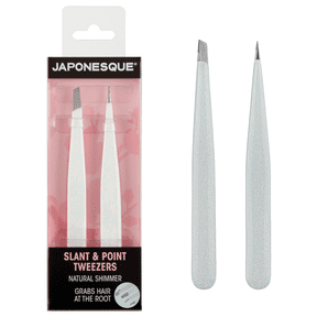 Japonesque Slanted & Pointed Tip Tweezers, Stainless Steel, Natural Shimmer