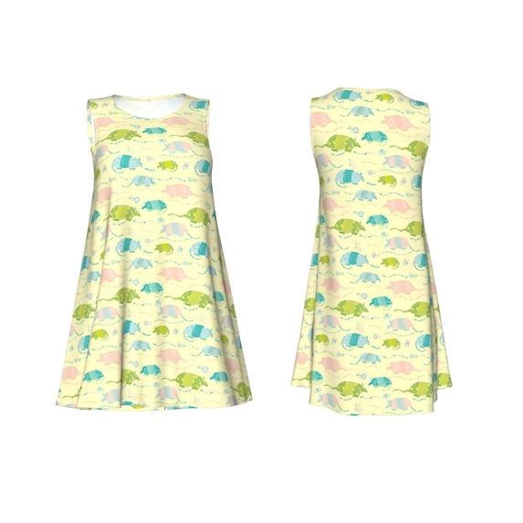 Japuie Armadillo Floral Print Summer Dresses for Women,Women's Sleeveless Dress,Beach Tshirt Tank Sundresses,Women's Summer Tank Midi Dress with Pockets,Tank Loose Sundress-Small