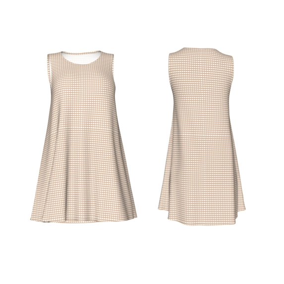Japuie Brown Gingham Print Summer Dresses for Women,Women's Sleeveless Dress,Beach Tshirt Tank Sundresses,Women's Summer Tank Midi Dress with Pockets,Tank Loose Sundress-XX-Large