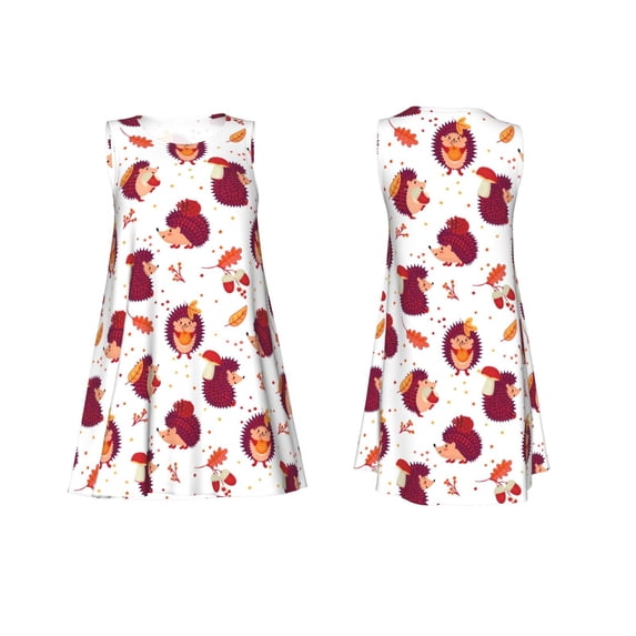 Japuie Cartoon Hedgehogs Print Summer Dresses for Women,Women's Sleeveless Dress,Beach Tshirt Tank Sundresses,Women's Summer Tank Midi Dress with Pockets,Tank Loose Sundress-Small