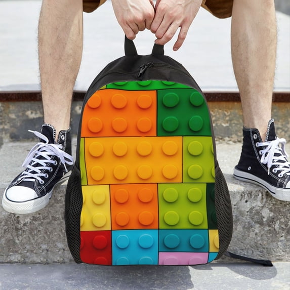 Japuie Colorful Building Blocks Print Casual Backpack,College Bookbag,Laptop Bag for Women & Men, Perfect for Travel, Hiking, Camping & Daily Use